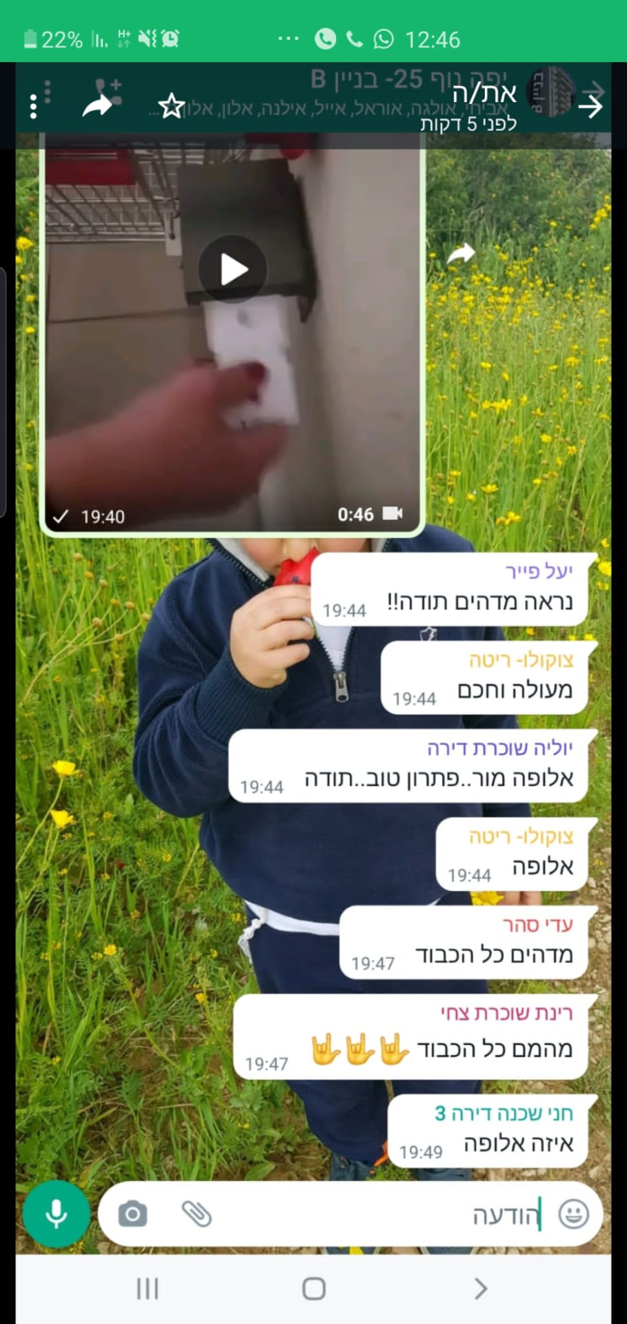 המלצות ושיחות ווטסאפ של דיירים מבניין מגורים בחדרה, רחוב יפה נוף, המשבחים את שירות SuperCart